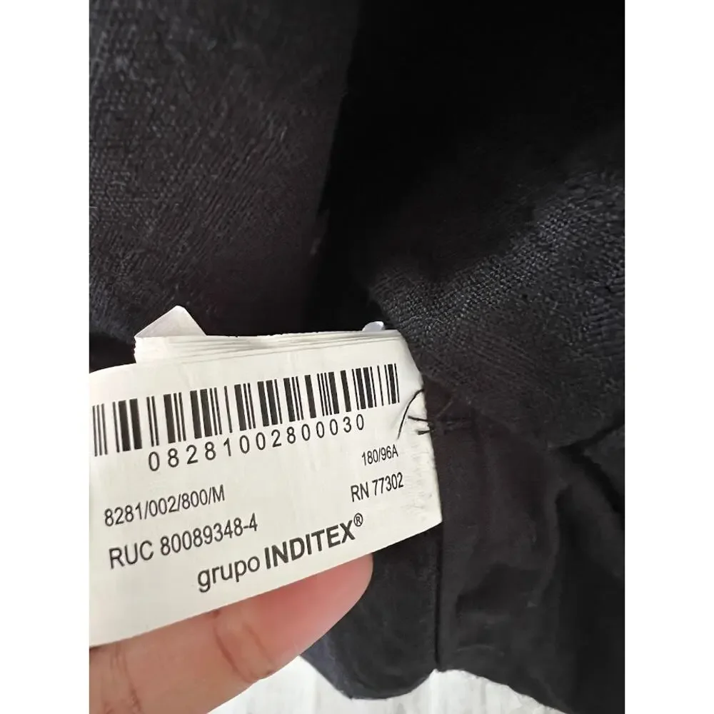 Zara Men's Black 100% Linen Zip-Up Harrington Jacket M Drawstring Hem